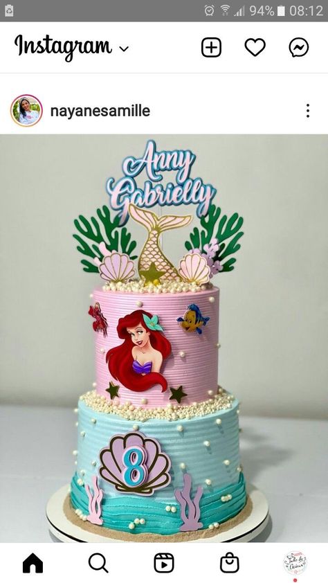 https://pin.it/7vvg7SMhX Mermaid Cake Two Tier, 2 Tier Mermaid Cake, Ariel Cake Ideas, Ariel Birthday Cake, Princess Theme Cake, Ariel Cake, Little Mermaid Cakes, Mermaid Birthday Party Decorations, Mermaid Birthday Cakes