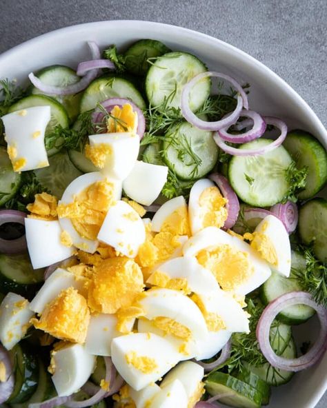 Cucumber And Egg Salad {Boiled Eggs} - A Red Spatula Boiled Egg Salad, The Perfect Salad, Picnic Spread, Different Salads, Perfect Salad, Spring Dishes, Simple Salad, Boiled Egg, Vegan Salad