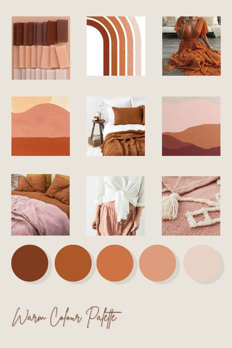 Warm, desert color palette | Cream, rust red, peach. Today's rustic organic colour palette Muted Earth Tones | Burnt orange, rust, amber, copper, pumpkin…whatever you want to call it, I’m into it and can’t get it out of my head! | Terracotta color palette | | Color inspiration | Website design | Website colors | Mood Board | Brand Mood Board | brand guide | country boho mood board | rusty colors