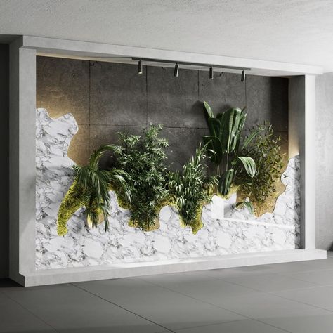 Vertical Wall Garden With Concrete Frame - 3D Model for VRay, Corona Vertical Wall Garden, Living Room Japanese Style, Asian Living Room, Living Room Nordic Style, Green Wall Design, Walls Design, Nordic Style Living Room, Garden Wall Designs, Wall Decor Lights