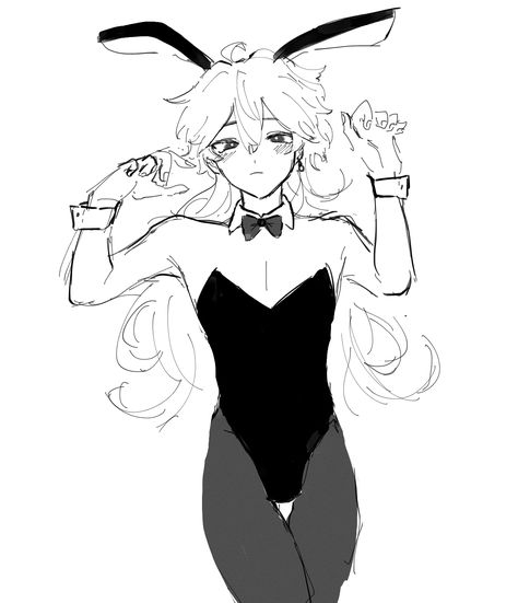 Femboy Body Reference Drawing, Genshin Impact Aether, Suit Drawing, Bunny Suit, Boy Drawing, Bunny Costume, Bunny Outfit, Anime Drawings Boy