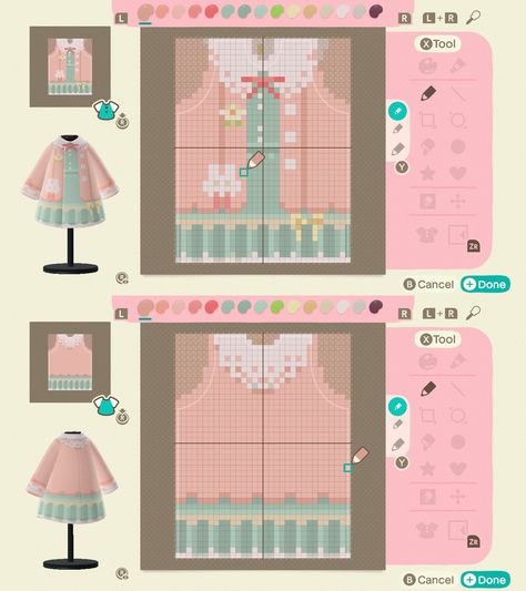 Animal Crossing Flower Design Grid, Bud Outfit Ideas, Animal Crossing Dress Design Pattern, Animal Crossing Dress Design Grid, Animal Crossing Outfits Design Grid Easy, Cute Animal Crossing Outfits Design Grid, Animal Crossing Phone Case Design Grid, Animal Crossing Pixel Art Clothes, Acnh Dress Pixel