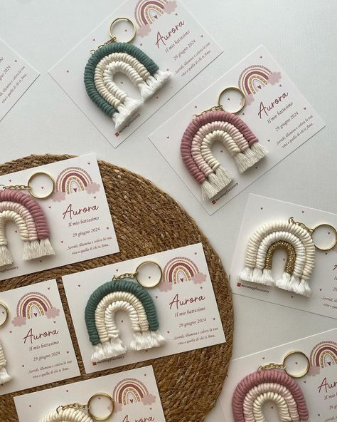 Custom macrame keychains and magnets for special occasions. 😍 Would you like to give minimalist gifts to accompany your special days and to your loved ones? I have over 100 colors 🌈 and card designs available, and I can prepare them in the colors and card designs you want. I can adapt them to the colors of your concept. They have very wide areas of use. You can use them in bags 🛍️, wallets, car keys 🚗, and house keys 🔑. You can distribute surprise souvenirs at baby baptism ceremonies, ba... Souvenir Ideas For Christening, Baptism Souvenir Ideas, Christening Giveaways, Baptism Souvenir, Baptismal Souvenir, Christening Ideas, Rainbow Keychain, Macrame Rainbow, House Keys