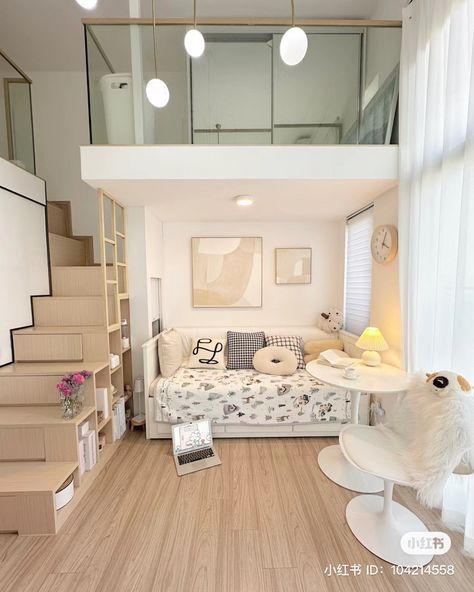 Korean Loft Apartment, Korean Home Interior, Blue Pink Bedroom, Pink Bedroom Interior, Loft Apartment Interior, Korean House Interior, Korean House Design, Loft Apartment Aesthetic, Sanrio Bedroom