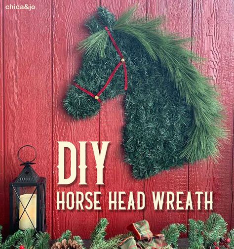 Horse Wreath, Horse Head Wreath, Outdoor Christmas Wreaths, Horse Wreaths, Mesh Ribbon Wreaths, Head Silhouette, Christmas Horses, Horse Crafts, Horse Diy