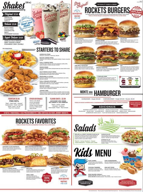 Johnny Rockets Aesthetic, Diner Menu Ideas, Pizza Type Recipes, Street Food Design, Diner Aesthetic, Johnny Rockets, Diner Menu, American Dinner, 50s Diner