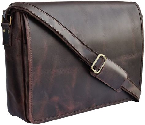 Rustic Town Handmade Genuine Leather 16 inch Vintage Crossbody Laptop Messenger Bag Formal Leather-backed Briefcase Shoulder Bag, Leather-lined Briefcase For Office With Shoulder Strap, Formal Leather-lined Shoulder Briefcase, Brown Leather-handled Crossbody Briefcase, Vintage Brown Leather Briefcase, Rectangular, Small Laptop, Laptop Messenger Bags, Travel Handbags, Leather Laptop Bag