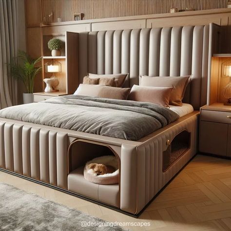 Bedroom Ideas With Pets, Bed With Dog Bed, Dog Bed Ideas For Bedroom, Built In Dog Bed, Bed Styles, Amazing Bedroom Designs, Mixing Patterns, Bohemian Living Rooms, Being Creative