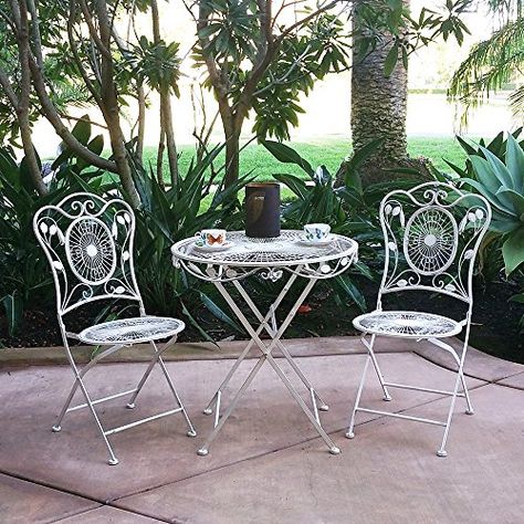 Modern Home Bordeaux Antiqued Iron 3pc Folding Bistro Set -- Want additional info? Click on the image. (This is an affiliate link) Patio Furniture Storage, Black Patio Furniture, Iron Patio Furniture, Wrought Iron Patio Furniture, 3 Piece Bistro Set, Metal Patio Furniture, Bistro Furniture, Table Bistrot, Patio Bar Set