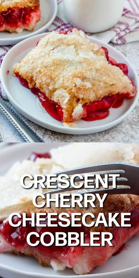 Deserts Using Crescent Rolls, Crescent Roll Recipes Dessert With Cherry Pie Filling, Crescent Roll Cherry Cheesecake, Cherry Cream Cheese Cobbler, Pillsbury Crescent Recipes With Cherry Pie Filling, Crescent Cherry Cheesecake Cobbler, Cherry Pie Crescent Rolls, Cresent Roll Cheesecake Recipes, Deserts Made With Crescent Rolls