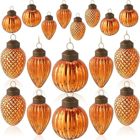 Set of 24 Fall Tree Ornaments Thanksgiving Ornaments Assorted Mini Glass Ornaments Fall Ornaments for Tree Vintage Hanging Ornaments with Loop for Holiday Party Christmas Tree Decor, 3 Styles (Orange) Small Christmas Tree Decorations, Orange Christmas Tree, Thanksgiving Ornaments, Small Christmas Trees Decorated, Dinner Table Centerpieces, Vintage Christmas Tree Decorations, Small Christmas Tree, Orange Christmas, Glass Ball Ornaments