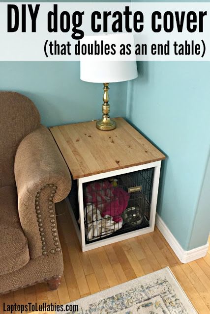 Laptops to Lullabies: DIY dog crate cover Diy Dog Crate Cover, Dog Crate Table, Diy Slides, Diy Dog Crate, Dog Kennel Cover, Wooden Dog Crate, Dog Crate Cover, Crate Table, Crate Diy