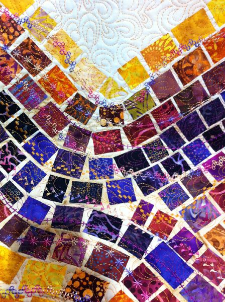 Mosaic quilt using blocks of colour - click to read the blog post about who created this quilt and where I saw it.