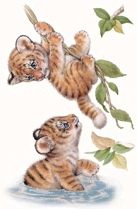 Jungle Animals Pictures, Tiger Cubs, Baby Animal Drawings, Frame Acrylic, 강아지 그림, Baby Tiger, Frame Gift, Painting Set, Linen Canvas