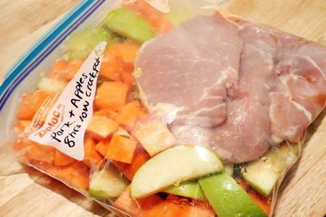 Apple Freezer, Pork Freezer Meals, Tenderloin Recipes Crockpot, Sweet Potatoes And Apples, Potatoes And Apples, Healthy Pork Chops, Honey And Garlic, Honey Garlic Pork, Instant Pot Freezer Meals