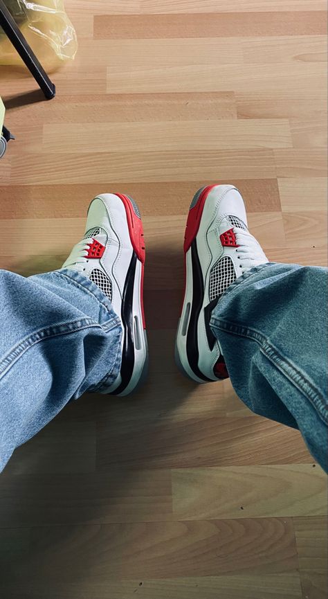 Jordan4 Outfit Man, Jordan 4 Fire Red Outfit Men, Jordan Retro 4 Outfits, Fire Red Jordan 4, Jordan 4s Outfit, 4s Outfit, Jordan 4 Fire Red, Jordan 4 Red, Jordan 4 Bred