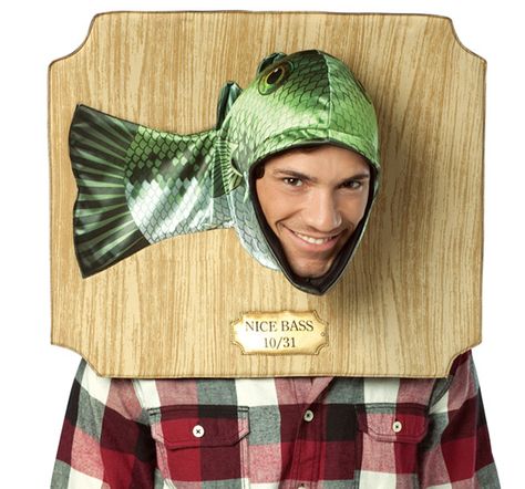 Nice Bass Trophy Head Costume. Dad would have loved this. Trophy Fish, Trophy Head, Fish Costume, Animal Costumes, Funny Costumes, Adult Halloween Costumes, Funny Halloween Costumes, Halloween Party Costumes, Mens Costumes