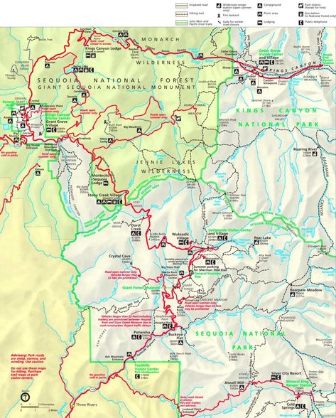 Detailed map of Kings Canyon and Sequoia National Parks Sequoia National Park Map, Sequoia Camping, Train Map, National Park Map, Kings Canyon National Park, National Parks Map, Yosemite Falls, Kings Canyon, California Travel Road Trips