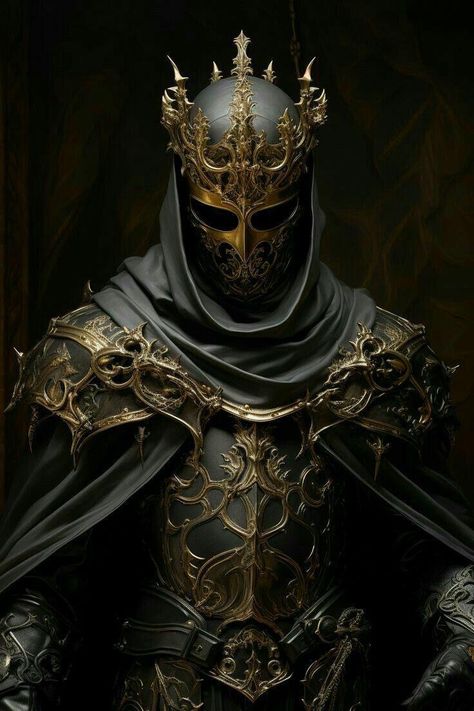 Medieval Characters, Dark Beauty Fashion, Gold Armor, Master Thesis, Inspiration Portrait, Black Armor, Warrior King, Sci-fi Armor, Ange Demon