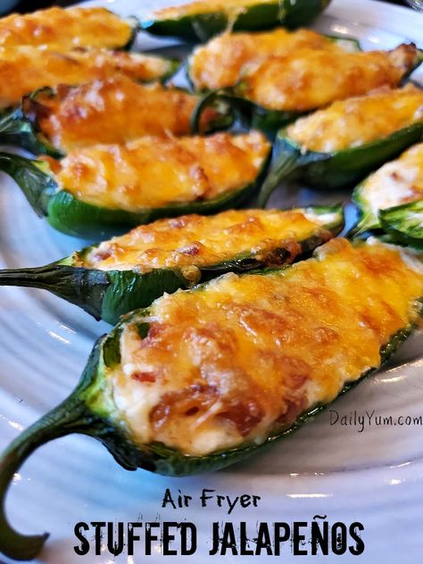 Air Fryer Stuffed Jalapeno Peppers recipe - Spicy and Flavorful Fried Jalapeno Poppers, Daily Yum, Best Appetizers Ever, Fried Jalapenos, Stuffed Jalapeno, Stuffed Jalapenos, Jalapeno Popper Recipes, Jalapeño Poppers, Poppers Recipe