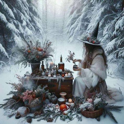 Irish Witch, Yule Traditions, Winter Goddess, Yule Celebration, Witch Pictures, Witch Party, Xmas Pictures, Fantasy Book Covers, Homemade Holiday