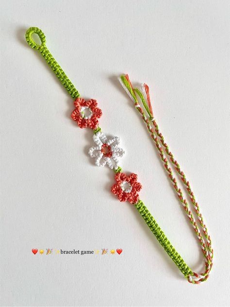 🌼 Flower season is here! 🌸 Let's welcome the colorful blooms, sweet scents, and vibrant landscapes that spring brings. Get ready to embrace the beauty of nature in full bloom! 🌺🌿 Lovely flower bracelet made by gaily_gal on BB. Pattern #155611 by @ponotama_bracelets218 #FlowerSeason #SpringBlooms #braceletbook #spring #flowers #flowerlovers #bracelet #frienshipbeacelet Flower Embroidery Bracelet, Nature Friendship Bracelet, Flower Bracelet String, Thread Bracelet Patterns, Flower Friendship Bracelet Patterns, Friendship Bracelets Flower, Flower Bracelet Pattern, Flower Bracelet Tutorial, Flower Friendship Bracelet