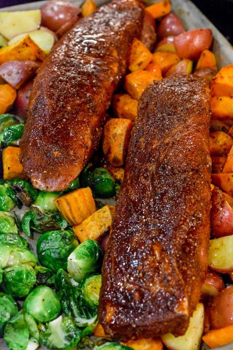 Pork Tenderloin And Potatoes, Oven Baked Pork Tenderloin, Easy Pork Loin Recipes, Tender Pork Tenderloin, Sheet Pan Pork Tenderloin, Oven Roasted Pork Tenderloin, Sheet Pan Pork, Easy Pork Tenderloin, Bbq Pork Tenderloin