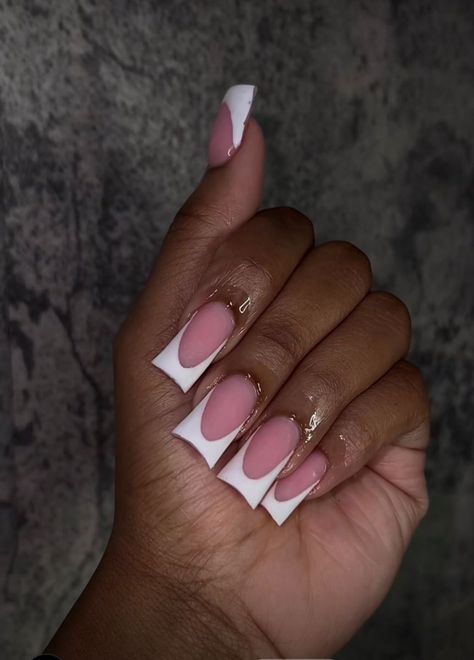 Pink French Duck Nails, Cute Duck Acrylic Nails, French Duckies Nails, Duck Shape Nails French Tip, Cute Duck Nails French Tip, French Tip Acrylic Nails Duck, Short White French Tip Duck Nails, French Tip Nails Duck, Simple Duck Nails Acrylic