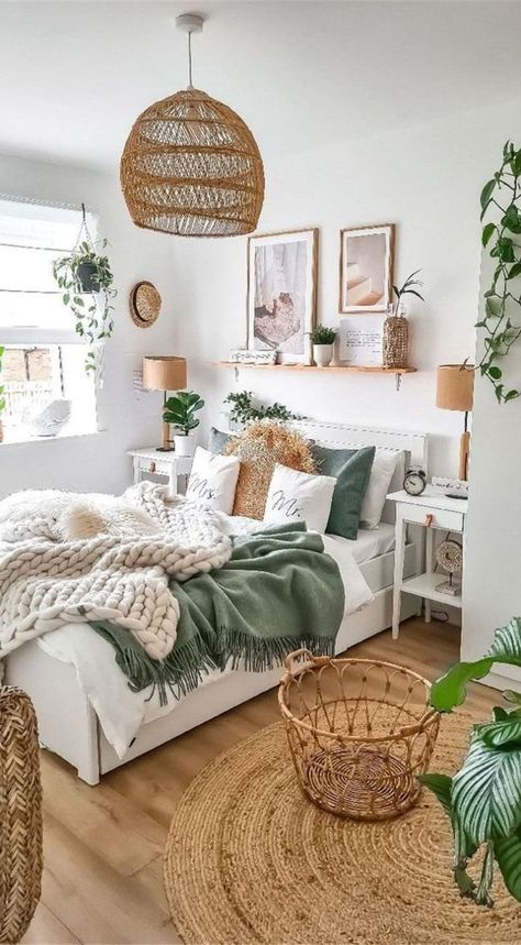 porch decoration 2024 paint color trend bedroom wallpaper gardening idea small porch halloween decor Design Ložnic, Dekorasi Kamar Tidur, Redecorate Bedroom, Cozy Room Decor, Bohemian Bedroom, Room Makeover Bedroom, Dream Room Inspiration, Bedroom Green, Room Makeover Inspiration