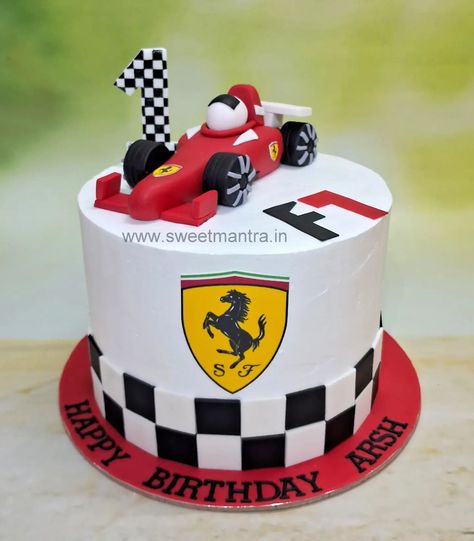 F1 car theme whipped cream cake for son's 1st birthday in Pune . . . #formulaone #formula1 #f1 #ferrari #formulaonecake #f1cake #f1carcake #carcake #1stbirthdaycake #customisedcakeforson #inpune #cakeforson #cakeforboys #bestcakesinpune 🚗 Delivery in Pune, PCMC ☎️ Contact 7058714701 🎂 Customized Designer cakes since 2013! [formula1cakepune, f1cake, carcake, 1stbirthdaycakepune, whippedcreamcakepune, customcakeforsoninpune, customcakeforgirlsinpune, customcakeforboysinpune, kidsbir... F1 Theme Cake, Ferrari Cakes For Boys, Ferrari Car Cake, Fast One Birthday Cake, Ferrari Birthday Cake, F1 Cake Ideas, F1 Birthday Cake, Formula 1 Cake, Grand Prix Party