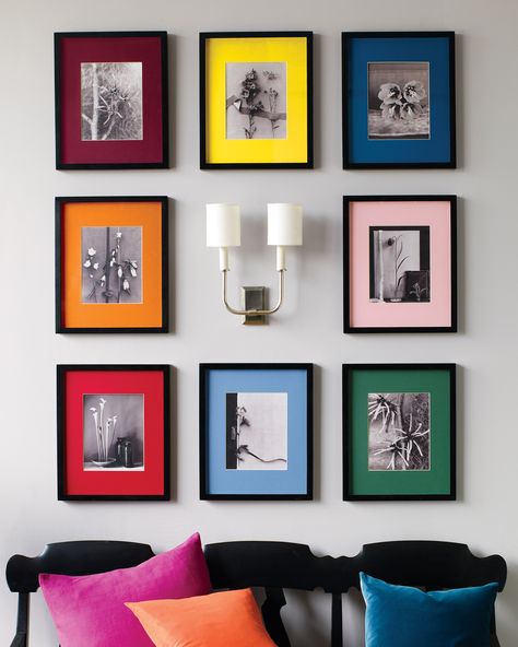 20 Ways to Add Color to Your Home Photowall Ideas, معرض فني, Display Family Photos, Framed Pictures, Cool Ideas, Wall Gallery, Home Design Decor, A Living Room, Colorful Pillows