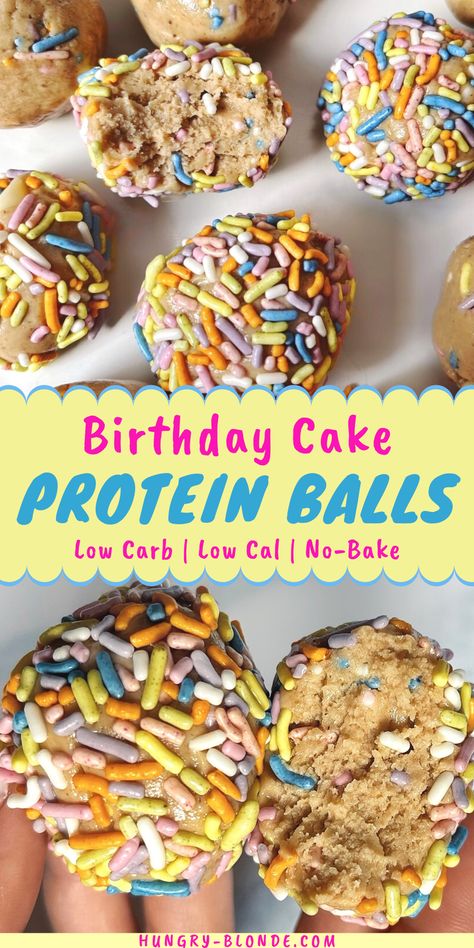 Healthy Alternatives To Birthday Cake, Healthy Birthday Cake Protein Balls, Birthday Cake Protein Cookies, Healthy Birthday Dessert Ideas, Healthy Birthday Party Snacks, Low Calorie Protein Balls, Healthy Birthday Desserts, Protein Cake Balls, Healthy Birthday Cake Alternatives