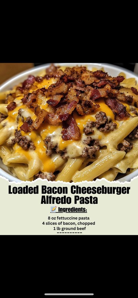 Pasta Recipes Alfredo, Fettuccine Pasta, Pasta Ingredients, Pasta Dinners, Alfredo Pasta, Dinner Recipes Easy Quick, Bacon Cheeseburger, Delicious Snacks Recipes, Easy Casserole Recipes