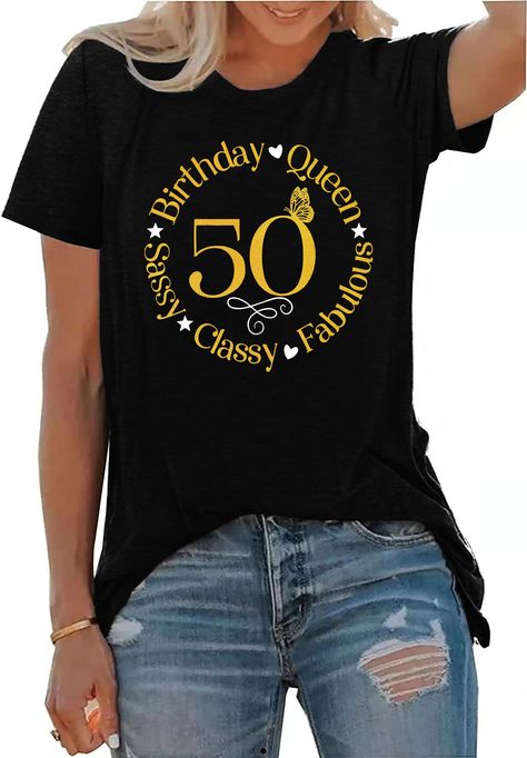 PRICES MAY VARY. Vintage 50th Birthday Gift for Her : Birthday shirts for women, 50th birthday gifts for mom or grandma, fifty birthday day woman shirts, 50th birthday party shirts, 50th fabulous t-shirts, classic round neck design, ladies retro short sleeve tshirts will suitable for all season. Material : Women's 50th birthday queen tshirt shirts is skin-firendly and breathless, so which comfy and stretchy, will be nice choice gifts to your mom, grandma, aunt, friends and sisters ect. Occasion 50th Birthday Party Shirts, Womens Birthday Shirt, 50th Birthday Tshirts, Son Clothes, Queen Gifts, Fifty Birthday, 50th Birthday Shirts, 50th Party, Graduation Hat