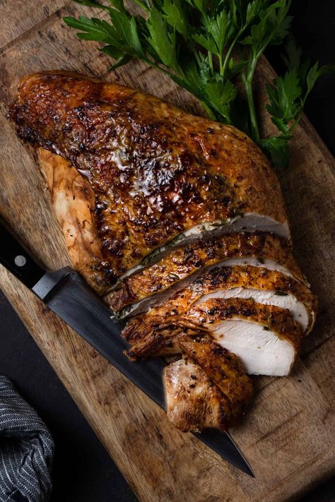 Bone In Turkey Breast, Thanksgiving Turkey Breast, Herb Roasted Turkey Breast, Cooked Turkey Recipes, Cook A Turkey, Cooking Turkey Breast, Herb Roasted Turkey, Oven Roasted Turkey, Turkey Breast Recipe