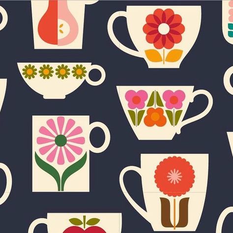 Kate Rhees - Art Licensing on Instagram: "Mugs. A really great one I forgot I made until I ran across the file. Available from Spoonflower, and I think it would make really great tea towels. . . . . . . . . #surfacedesign #surfacepattern #surfacepatterndesign #katerhees #artlicensing #mugs #teacups #teacup #colorfullife #colorismyjam #kitchenlinens #teatowel #teatowels #floralpattern #apronstyle #coffeelifestyle #teatime☕️ #teatime #fika #coffeebreak #fabriclove #fabricstore #onlinefabricstore # Kate Rhees, Art Licensing, Fabric Stores Online, Spoonflower Fabric, Fabric Store, Surface Pattern Design, Surface Pattern, Surface Design, Tea Towels