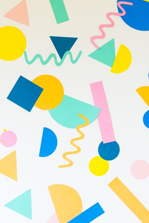 RETRO SHAPES EASY BACKDROP DIY | Bespoke-Bride: Wedding Blog Colourful Backdrop, Photo Backdrop Diy, Retro Shapes, Retro Painting, Backdrop Diy, Wallpaper Retro, Easy Backdrops, Patterns Wallpaper, Memphis Design