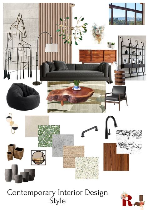 Contemporary Urban Interior Design, Contemporary Theme Interior Design, Contemporary Chic Interior Design, Contemporary Interior Design Style Mood Board, Contemporary Style Mood Board, Mood Board Contemporary Interior Design, Contemporary Moodboard, Finishes Board, Contemporary Interior Design Style