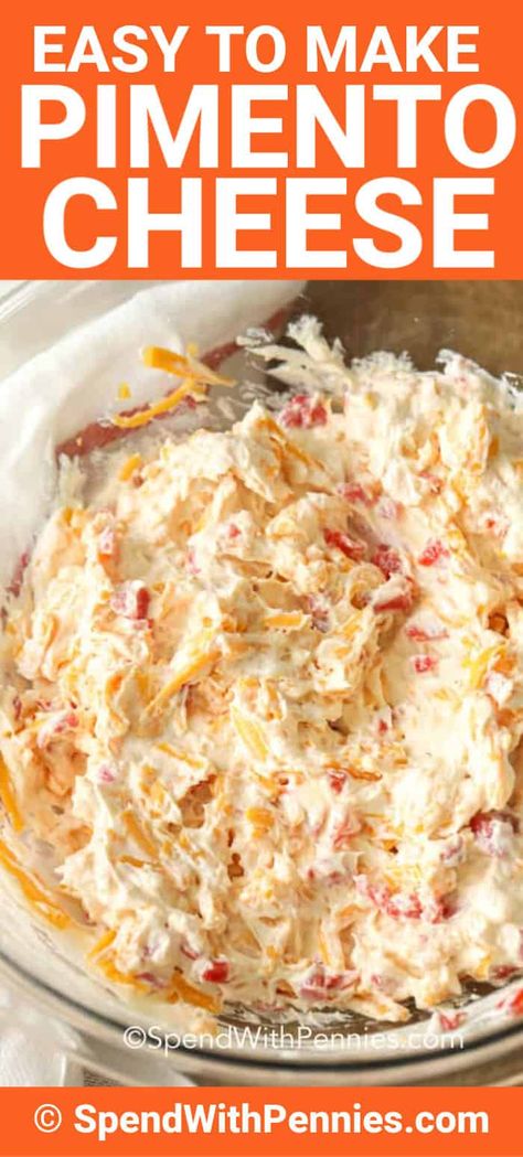 Homemade pimento cheese is a fun and festive dip that is great for parties. This classic Southern recipe is always a hit when served veggies, crackers, and pretzels, or serve any day of the week as a spread on sandwiches! #spendwithpennies #pimentocheese #pimentocheesespread #dip #homemade #appetizer Pimento Cheese Dip, Cheese Spread Recipes, Homemade Pimento Cheese, Pimento Cheese Spread, Classic Southern Recipes, Homemade Appetizer, Pimento Cheese Recipes, For Dinner, Southern Recipe