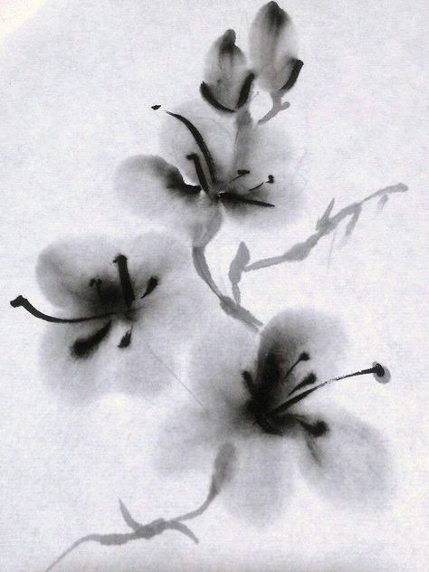 Serie Flores Tinta china sobre papel arroz By Reyes Muñoz 2015 #ink #sumi e #zen  www.laideadereyes.blogspot.com Art Intervention, China Ink, E Flowers, Sumi E Painting, Ink Wash Painting, Chinese Art Painting, Chinese Brush Painting, Japanese Artwork, Tinta China