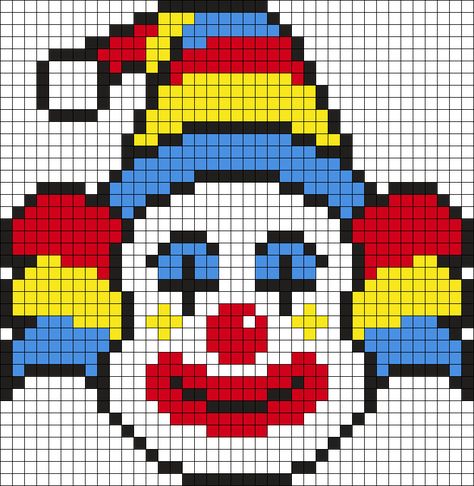 Clown Grid Pattern, Perler Bead Patterns Clown, Clown Kandi Pattern, Clown Cross Stitch Pattern, Clown Alpha Pattern, Clown Perler Beads, Clown Pixel Art, Clown Perler, Clown Kandi