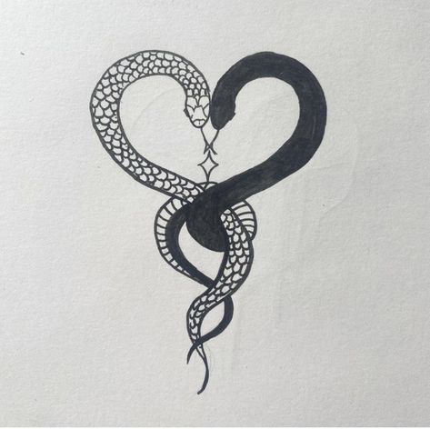 Couples Snake Tattoos, Snake Heart Drawing, Snake Heart Tattoo Design, Intertwined Snake Tattoo, Two Snakes Intertwined Tattoo, Double Snake Tattoo, Snake Heart Tattoo, Two Snakes Intertwined, Letter M Tattoos