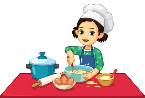 Cook Illustration, Cooking Clipart, State Of Play, Food Clipart, Girl Cooking, Classroom Walls, Vector Character, Art Style Inspiration, Cartoon Clip Art