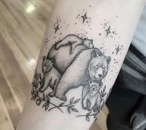 15+ Best Bear Cub Tattoo Designs and Ideas - PetPress 3 Bear Cubs Tattoo, Bear With 3 Cubs Tattoo, Mama Bear 3 Cubs Tattoo, Mom And 3 Sons Tattoo, Mama Bear With Cubs Tattoo, Mama Bear And 3 Cubs Tattoo, 3 Bears Tattoo, Mom Bear And Cubs Tattoo, Mom Of Four Tattoo