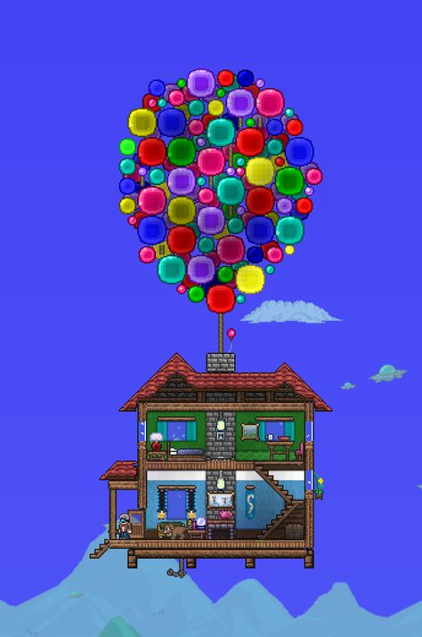 Terraria Progression, Terraria Outfits, Terraria Castle, Terraria Game, Terrarium Base, Terraria Tips, Terraria House Ideas, Terraria House Design, Balloon House