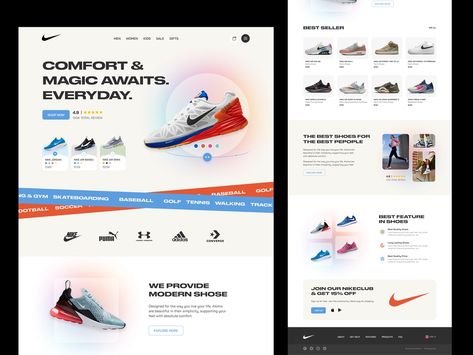 Nike - Sneakers Website Design UI by Nur Mohammod for Twinkle on Dribbble Sneaker Website, Ecommerce Web Design, Ui Design Website, Ecommerce Web, Sneaker Stores, Design Ui, Email Design, Online Website, Landing Page Design