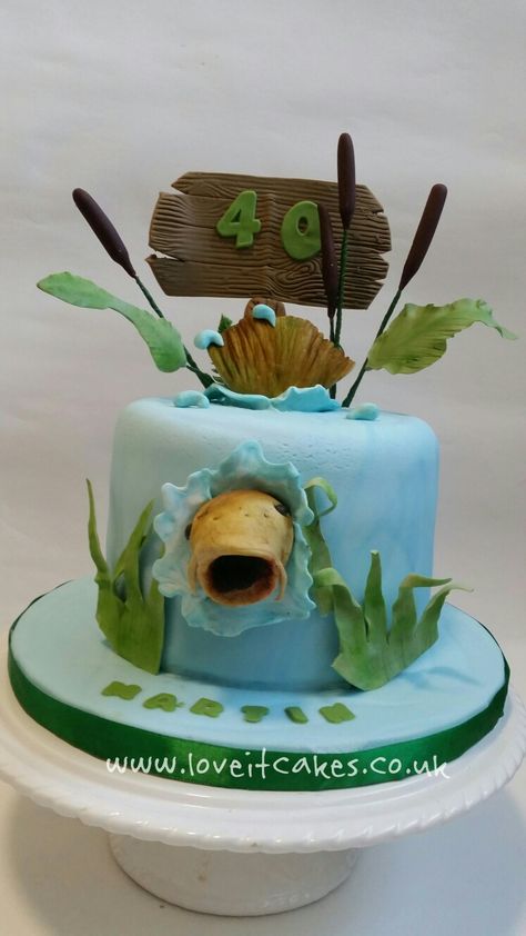 Carp fishing cake by www.loveitcakes.co.uk Gone Fishing Cake, Fisherman Cake, Fish Cake Birthday, Fishing Cake, Personalised Cakes, Boat Cake, 60th Birthday Cakes, Birthday Cakes For Men, Fishing Birthday