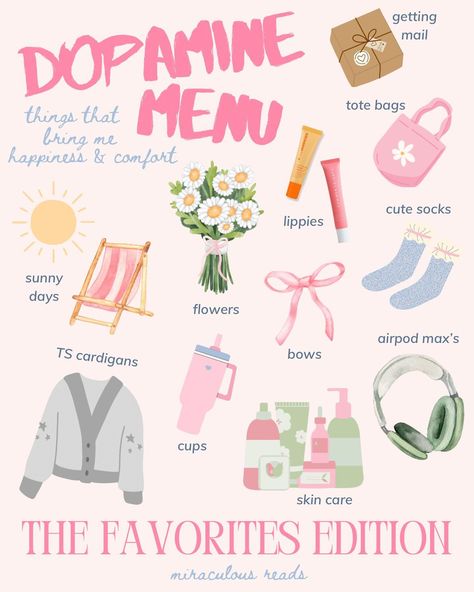 my dopamine menu 💐📖🎀 i’ve seen this trend going around and knew it had to put something together for it🥹💓 there’s A LOT of stuff on my dopamine menu but it was so hard to pick just a few- so many things make me so happy and for that i am extremely lucky🫶🏻✨ -> what things are on your dopamine menu?? 💐💫📖 #bookishpost #bookishaesthetic #readingaesthetic #bookstagrammers #cozyaesthetic #favorites #graphicdesign Dopamine Menu Ideas Aesthetic, Dopamine Menu Ideas Journal, Dopamine Menu Template, Dopamine Ideas, Dopamine Menu Ideas, Serotonin Aesthetic, If I Was A Trend, What Aesthetic Am I, Dopamine Aesthetic