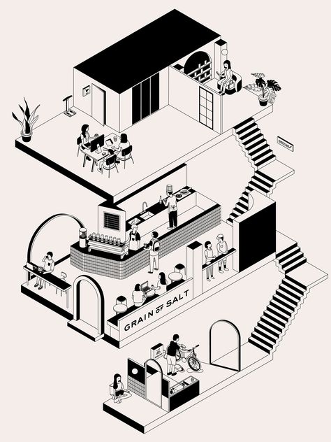 Coffee Shop Design Ideas, Design Ideas Drawing, Shop Design Ideas, Isometric Sketch, Concept Board Architecture, Map Sketch, Isometric Map, Speculative Design, Google Keep