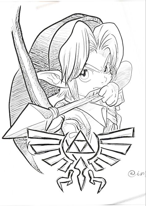 The Legend Of Zelda Tattoo Ideas, Link Zelda Drawing, Zelda Sketch, Zelda Coloring Pages, Zelda Drawing, Zelda Tattoo, Spirit Tattoo, Animation Art Sketches, Tattoo Desings